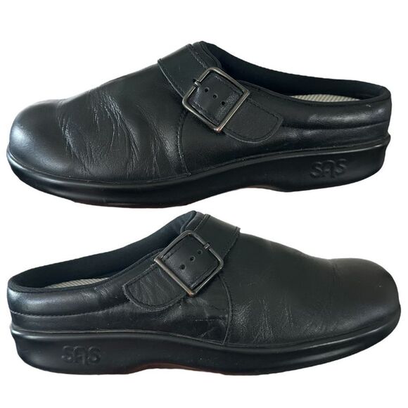 SAS Clogs Slip On Shoes Womens Size 6.5  Black Leather  USA Made Tripad Comfort - Picture 1 of 10